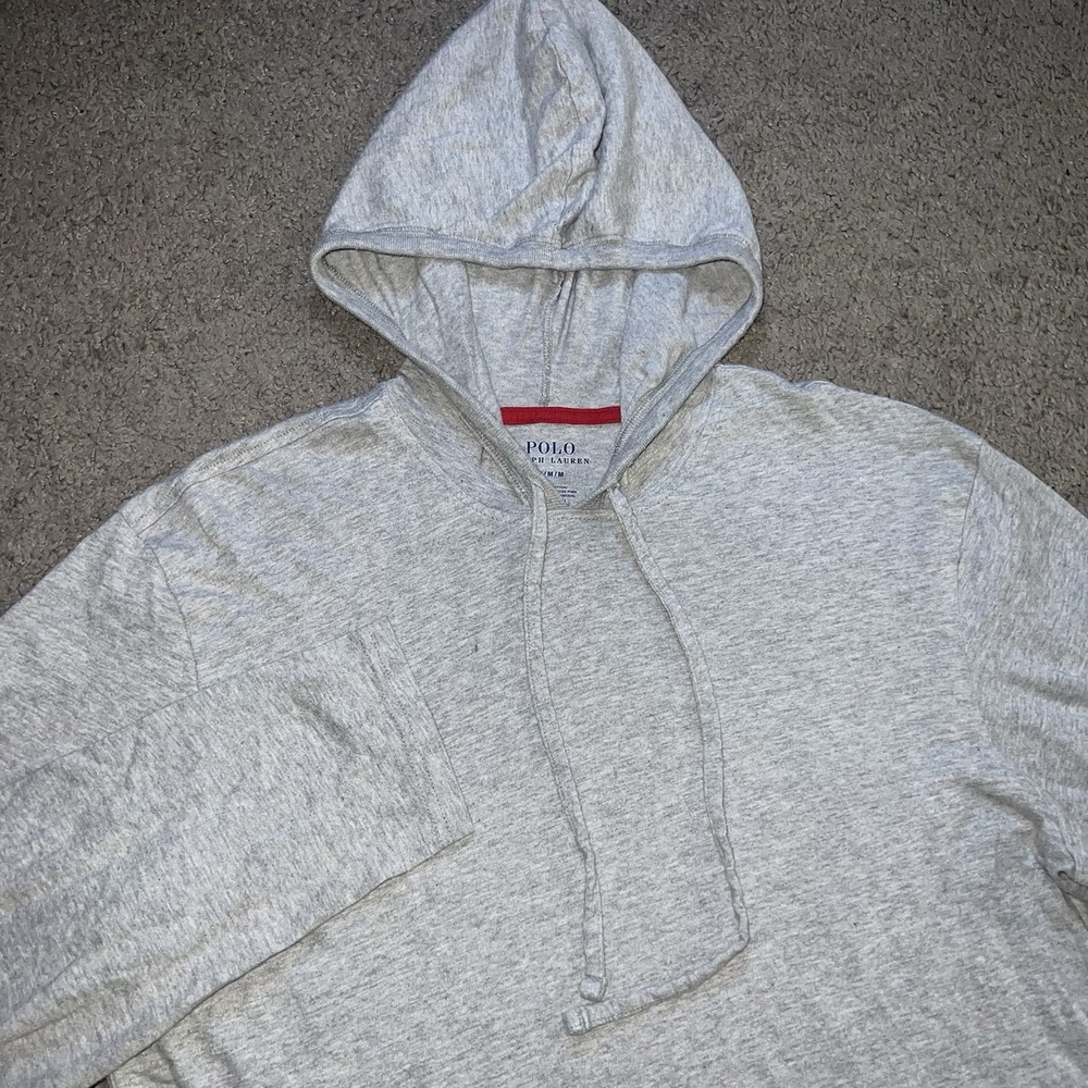 Polo Ralph Lauren Men Size M Heather Grey Lightweight Hooded Long Sleeve Shirt